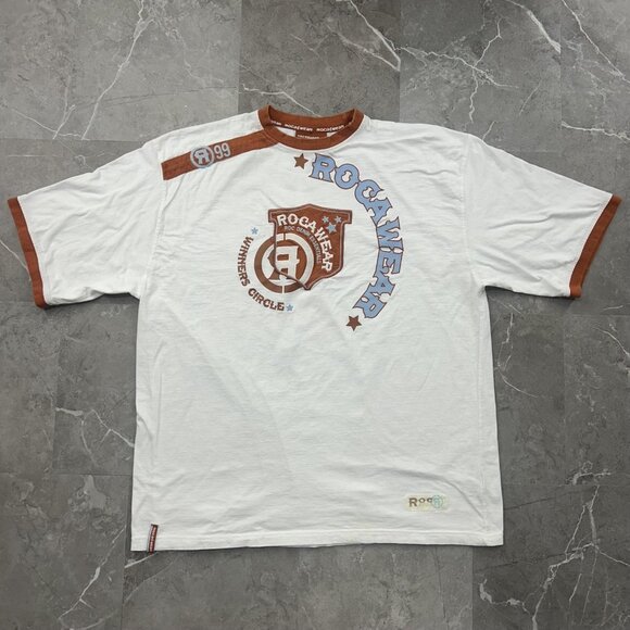 Vintage Rocawear Graphic Tee Mens 2XL XXL y2k Ringer Embroidered Hip Hop Rap - Picture 1 of 12